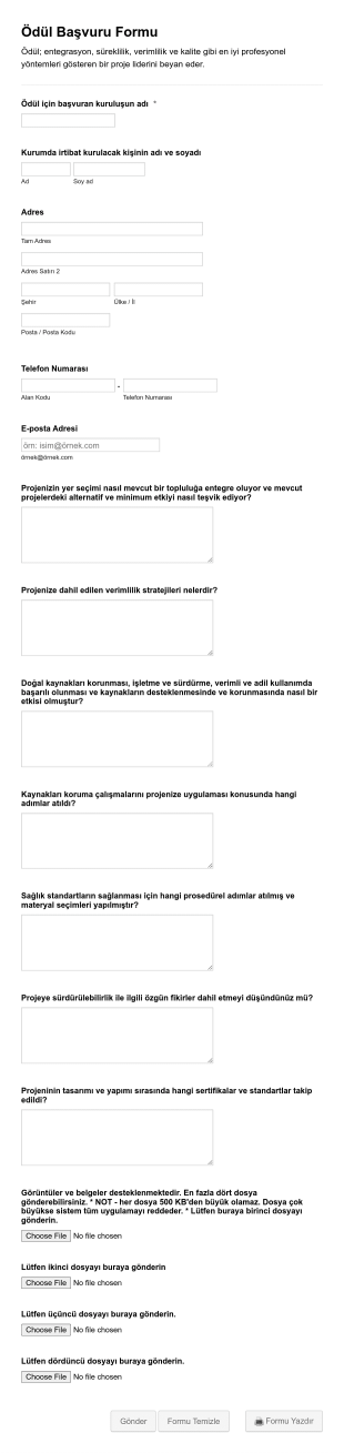 Ödül Başvuru Form Template