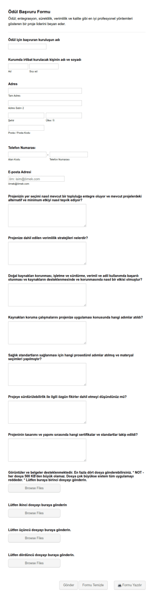 Ödül Başvuru Form Şablonu