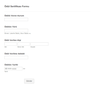Ödül Sertifikası Form Şablonu