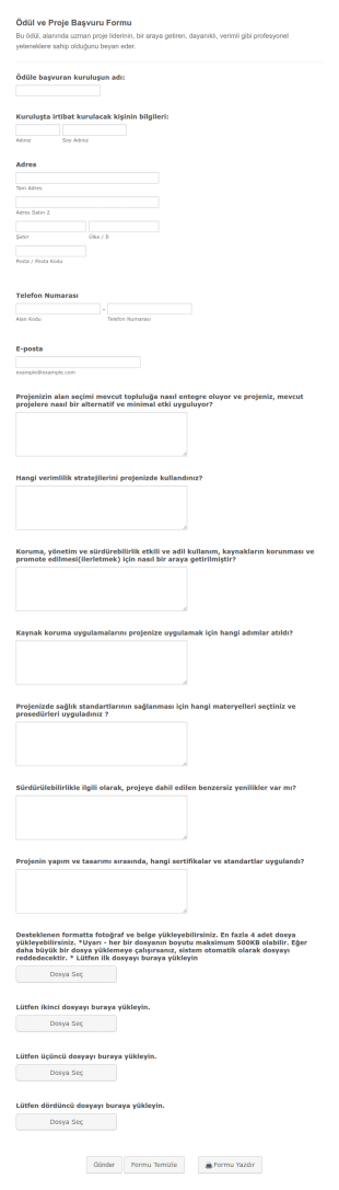 Ödül Ve Proje Başvuru Form Şablonu
