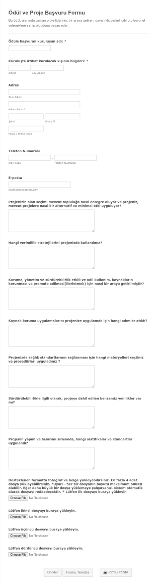 Ödül Ve Proje Başvuru Form Template