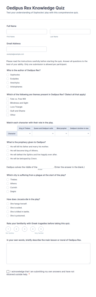 Oedipus Rex Knowledge Quiz Form Template