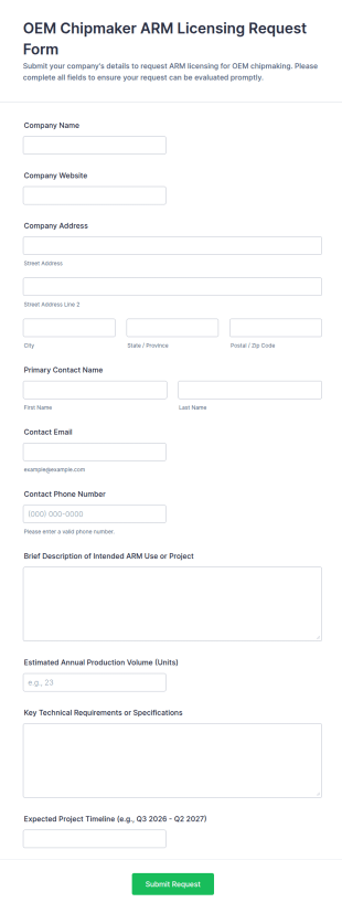 OEM Chipmaker ARM Licensing Request Form Template