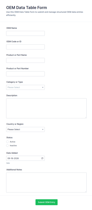 OEM Data Table Form Template