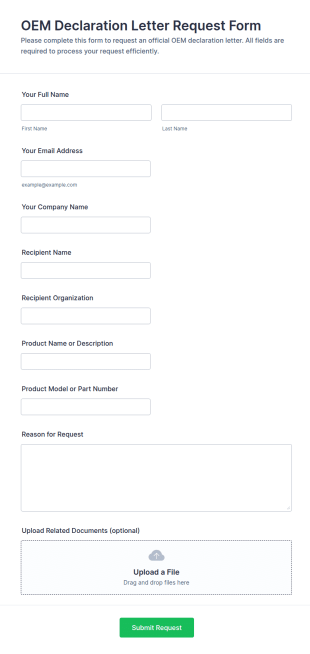 OEM Declaration Letter Request Form Template