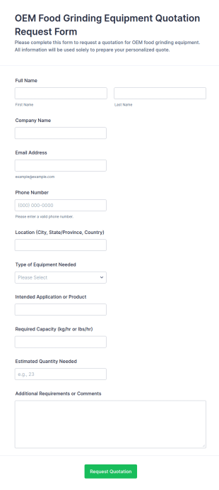 OEM Food Grinding Equipment Quotation Request Form Template