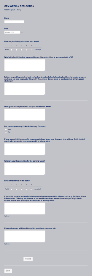 Oem Weekly Reflection Form Template