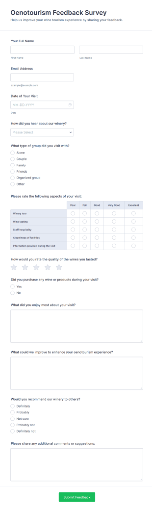 Oenotourism Feedback Survey Form Template