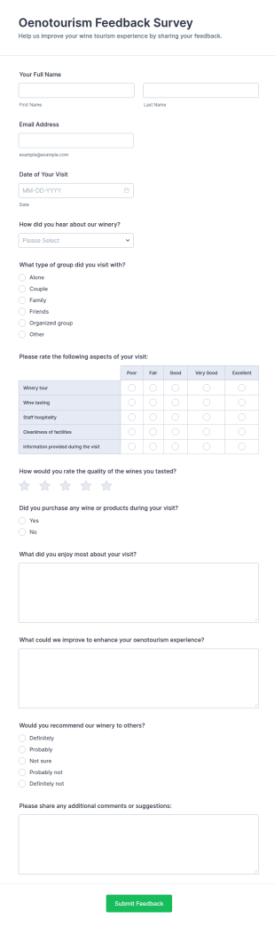 Oenotourism Feedback Survey Form Template