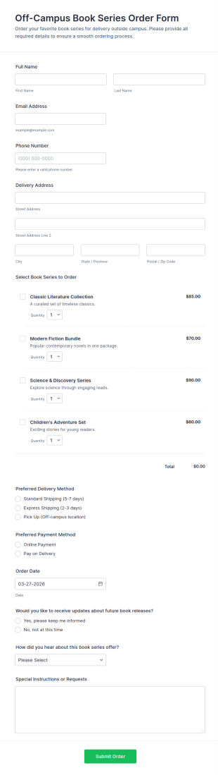 Off Campus Book Series Order Form Template