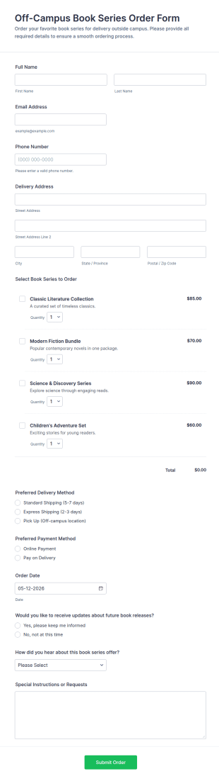Off Campus Book Series Order Form Template