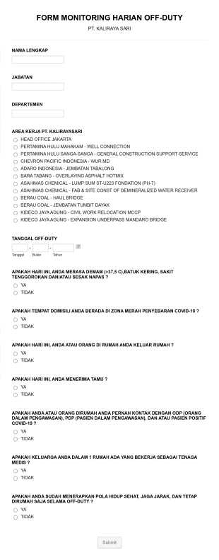 Off Duty Monitoring Form Template
