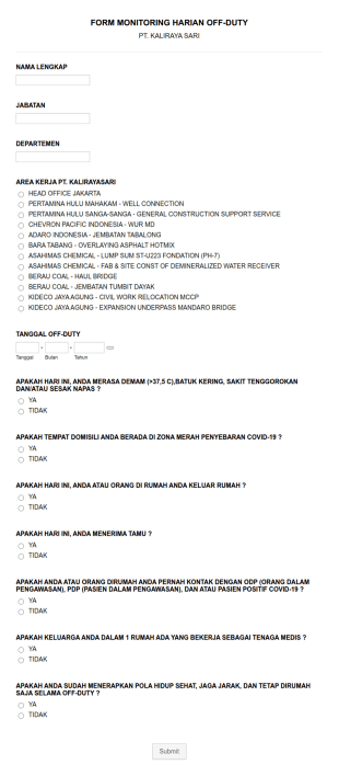 Off Duty Monitoring Form