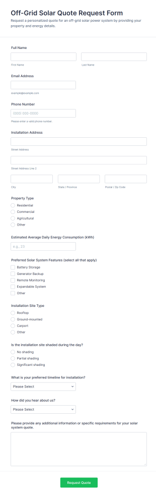 Off Grid Solar Quote Request Form Template