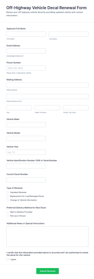 Off Highway Vehicle Decal Renewal Form Template