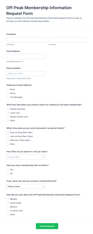 Off Peak Membership Information Request Form Template