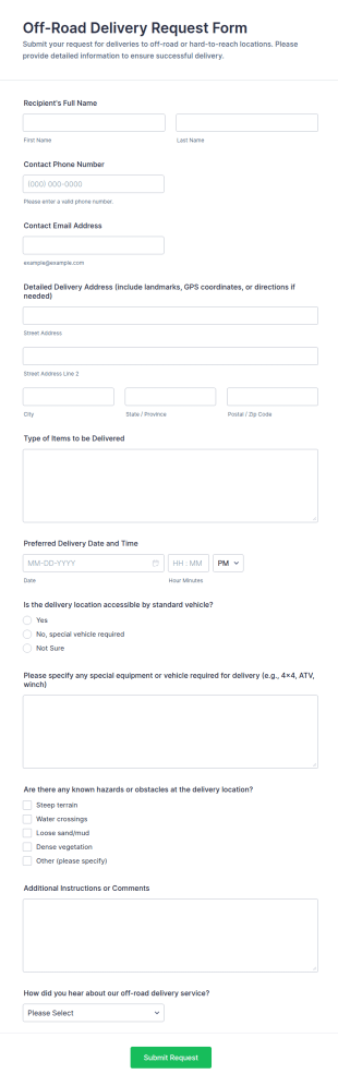 Off Road Delivery Request Form Template