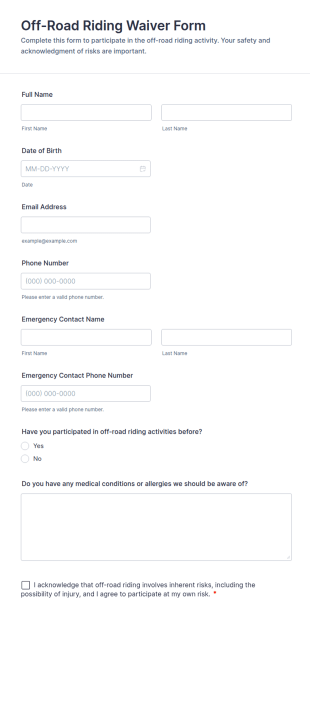 Off Road Riding Waiver Form Template