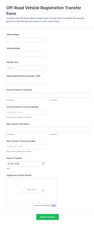 Off Road Vehicle Registration Transfer Form Template