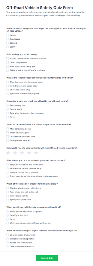 Off Road Vehicle Safety Quiz Form Template