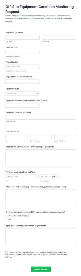 Off Site Equipment Condition Monitoring Request Form Template