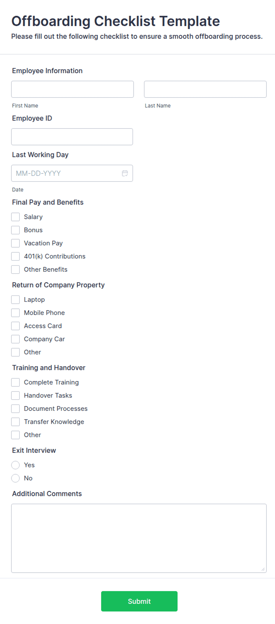 Offboarding Checklist Template Form Template | Jotform