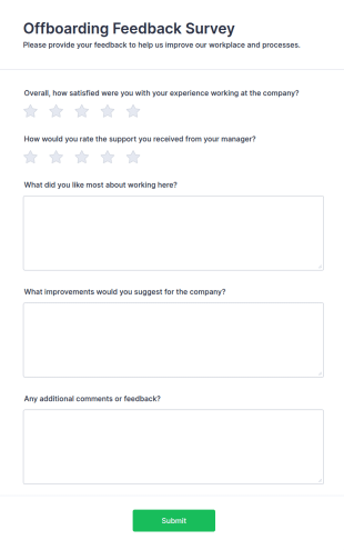 Offboarding Feedback Survey Form Template