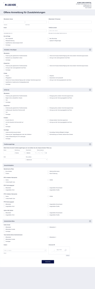 Offene Anmeldung Für Zusatzleistungen Form Template