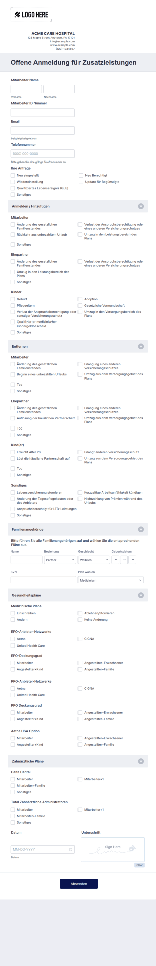 Offene Anmeldung Für Zusatzleistungen