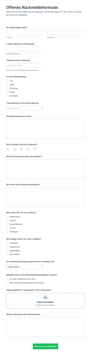 Offenes Feedback Formular
