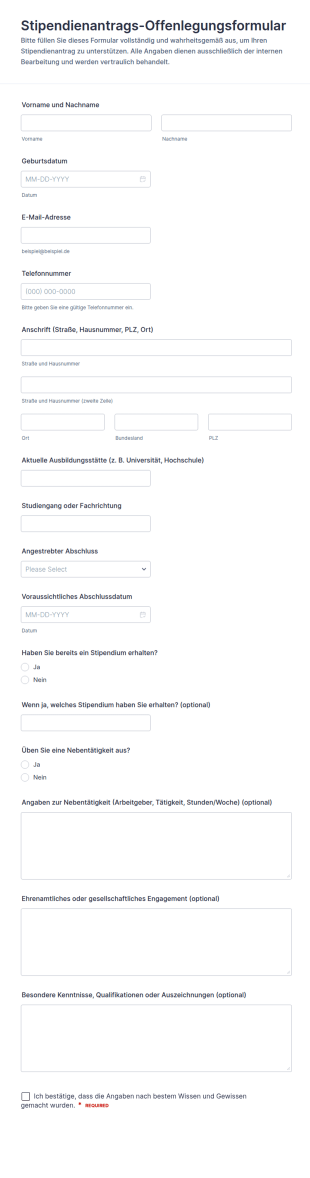 Offenlegungsformular Zur Stipendienbewerbung