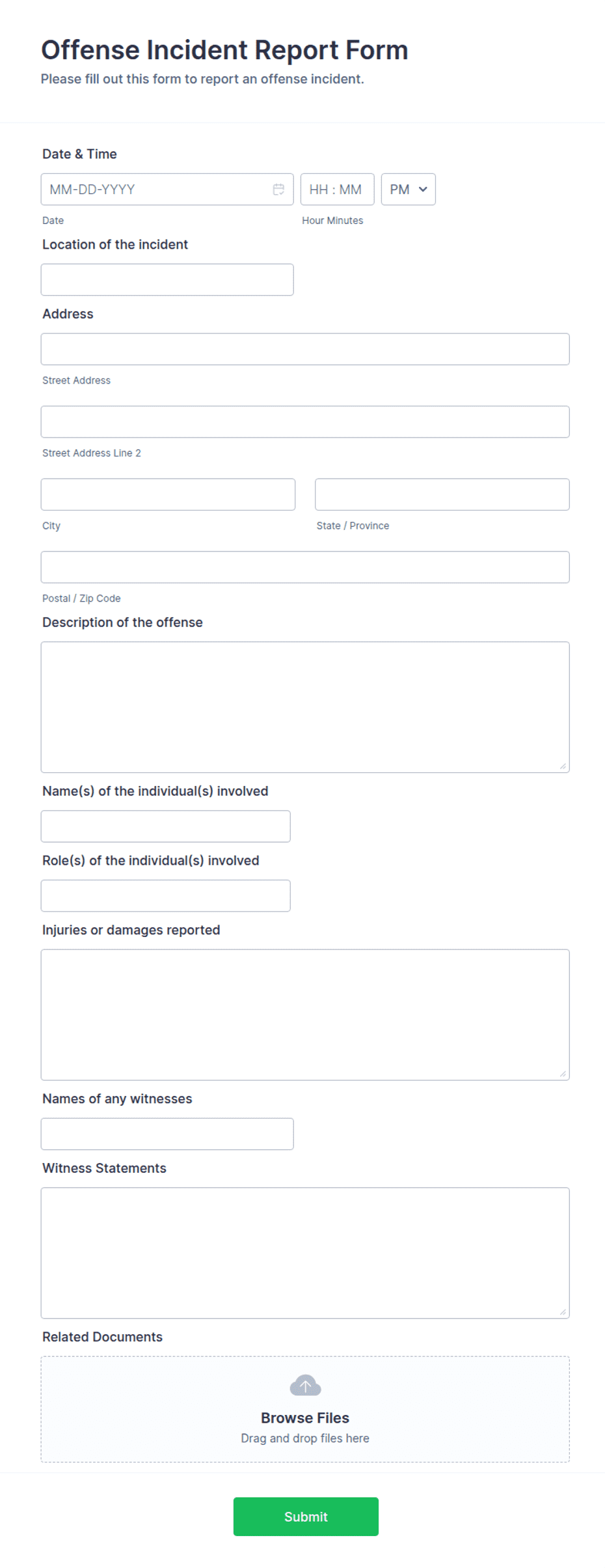 Offense Forms Offense Incident Report Form Template | Jotform