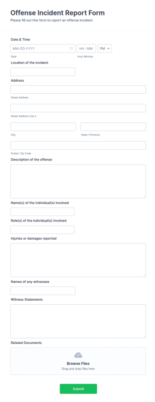 Offense Incident Report Form Template