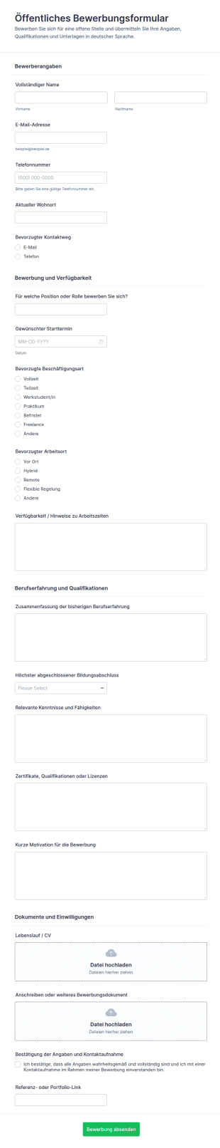 Öffentliche Stellenbewerbung Formular