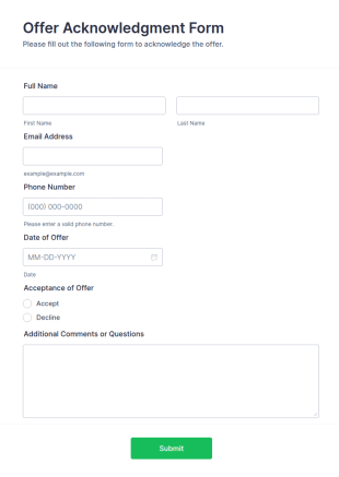 Offer Acknowledgment Form Template
