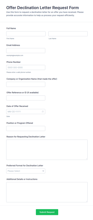 Offer Declination Letter Request Form Template