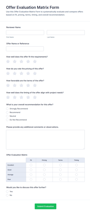 Offer Evaluation Matrix Form Template