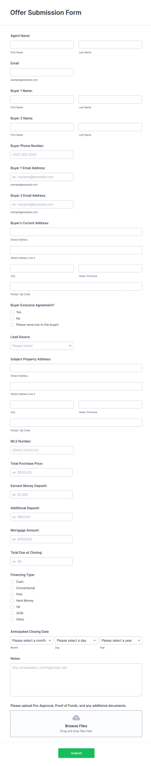 Offer Submission Form Template