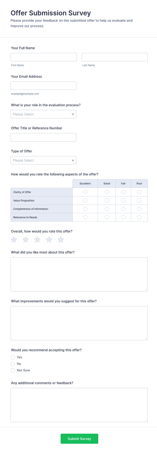 Offer Submission Survey Form Template
