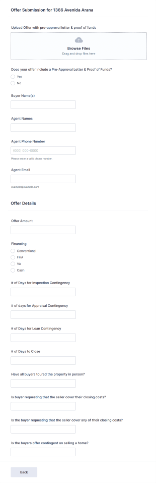 Offers To Purchase Form Template