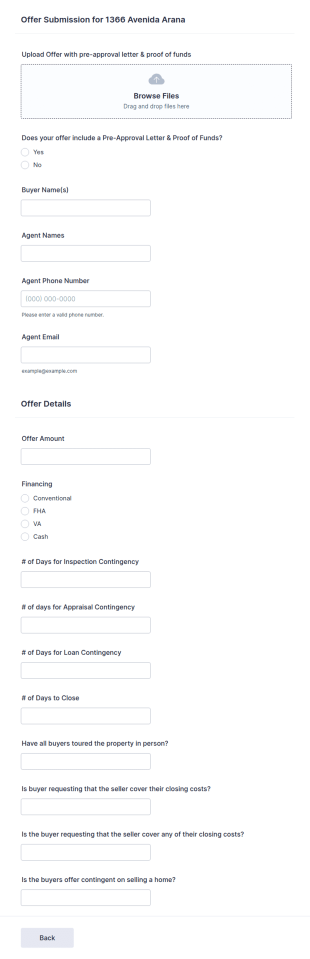 Offers To Purchase Form Template
