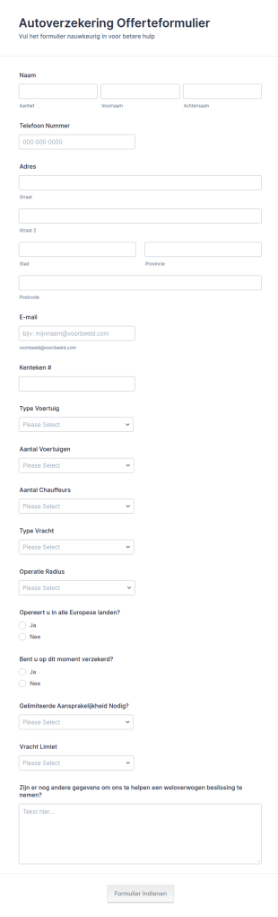 Offerteformulier Voertuigverzekering