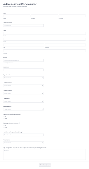 Offerteformulier Voertuigverzekering Form Template
