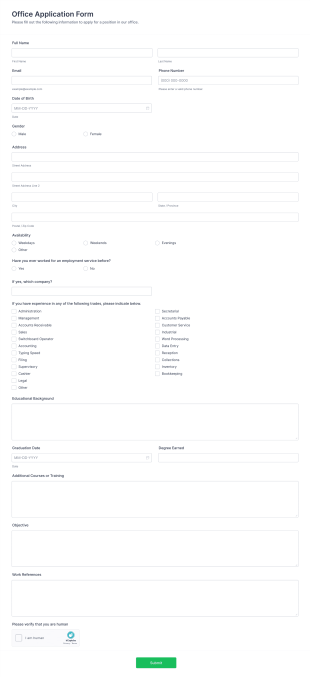 Office Application Form Template
