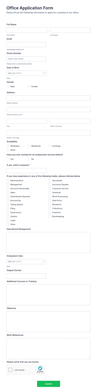 Office Application Form Template