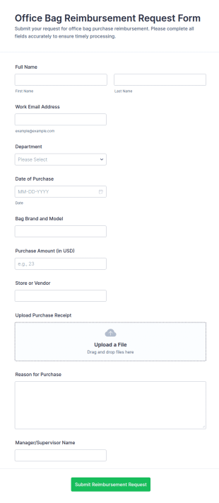Office Bag Reimbursement Request Form Template