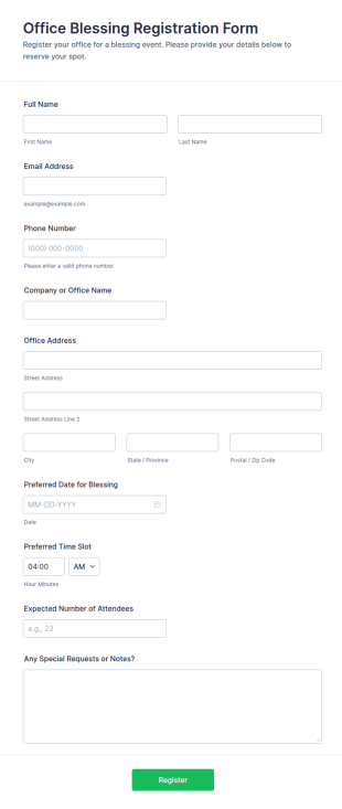 Office Blessing Registration Form Template