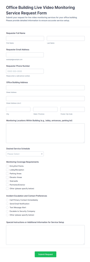 Office Building Live Video Monitoring Service Request Form Template