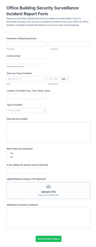 Office Building Security Surveillance Incident Report Form Template