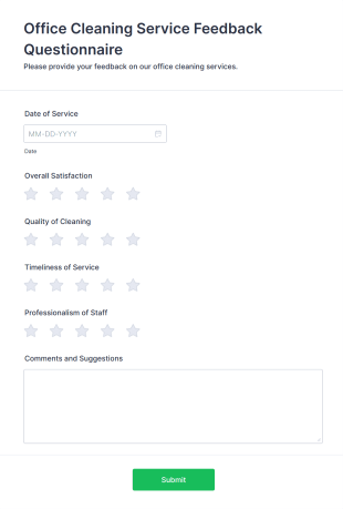 Office Cleaning Service Feedback Questionnaire Form Template